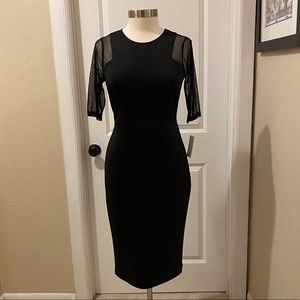 New Knee Length Stretch Knit Little Black Dress
